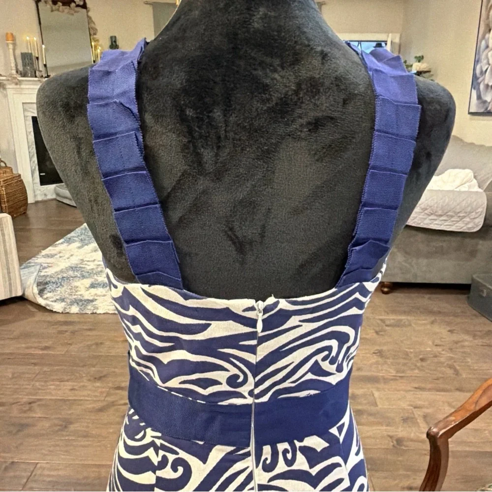 ANTONIO MELANI Navy and White Patterned Midi Dress - Picture 6 of 9